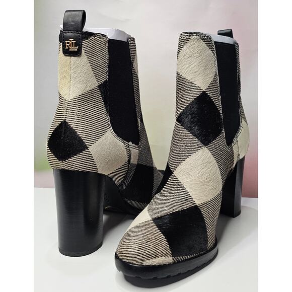 Lauren Ralph Lauren Women's Mylah Booties 11 Black / White Buffalo Check NWB - Picture 7 of 9